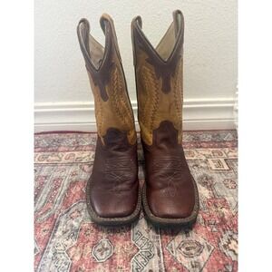 Old West BSC1871 Brown Tan Leather Square Toe Cowboy Boots Kids Size 13D